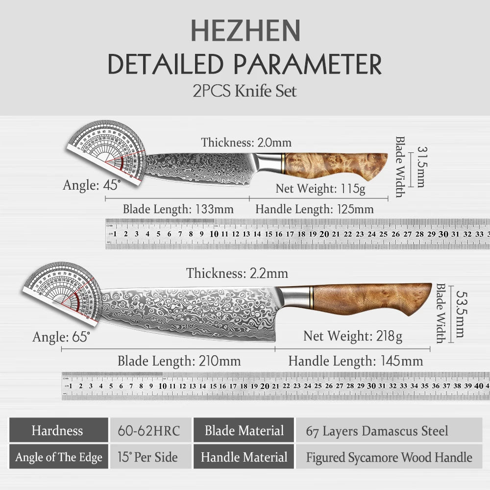 HEZHEN 1-2PC Knife Set Professional Damascus Steel Utility Chef Knife For Meat Japanese Cook Kitchen Knife
