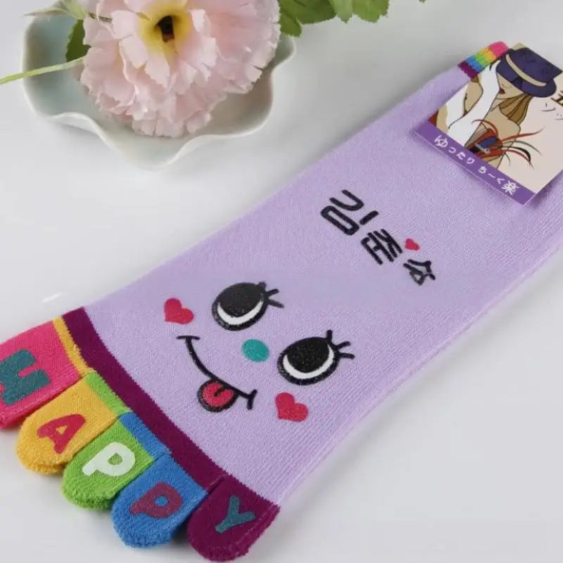 NEW Cute Cartoon Five-toed Crew Finger Socks, Breathable Short Cotton Socks for Casual Wear, Novelty Toe Socks with Funny Design