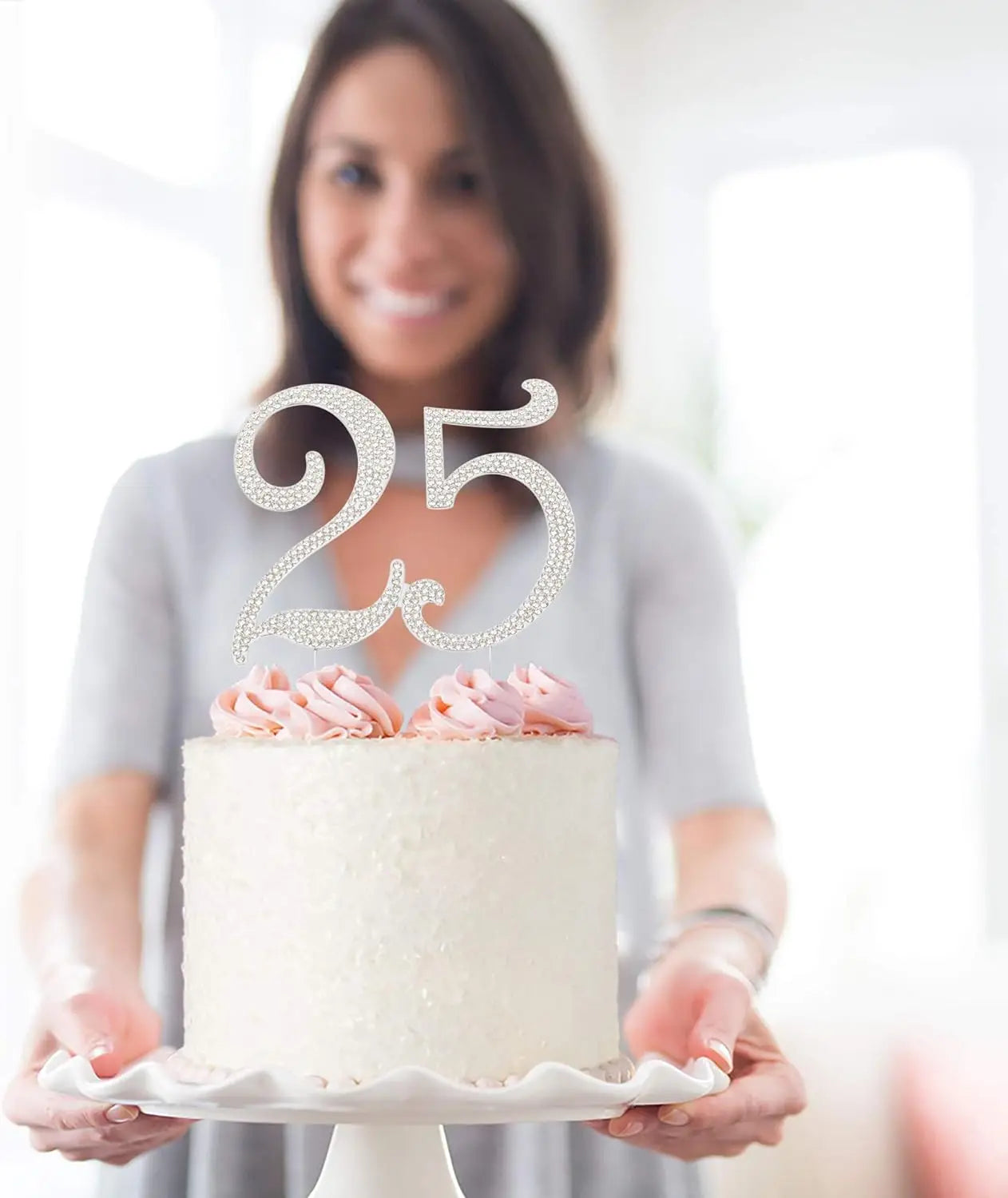 25 Cake Topper Sparkly Crystal Rhinestones Cake Topper Cake Decoration for 25th Birthday Party or or 25th Wedding Anniversary