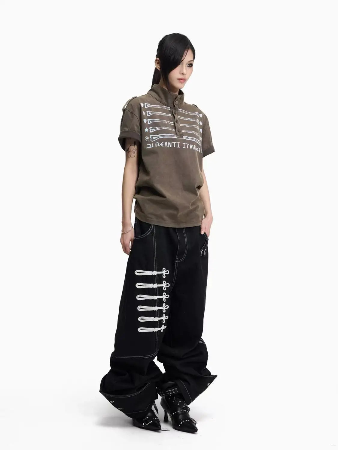 Men's Button Decoration Y2K Jeans Punk Style Pants High Waist Wide