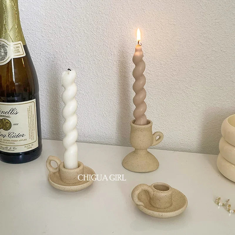 Ceramic Candle Holder Retro Plain Ceramic Aromatherapy Candlestick Photo Props Nordic Home Decoration Ornament