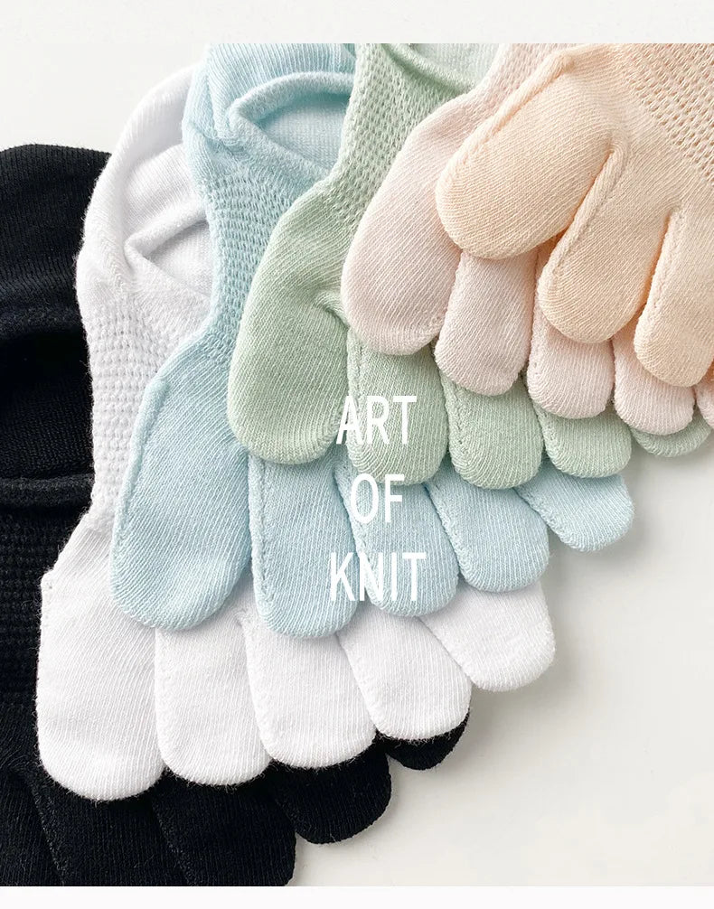 5 Pairs Summer Mesh Toe Socks Women Low Cut Toe Socks with Separate Fingers No-show Slipper Invisible Socks Five Finger