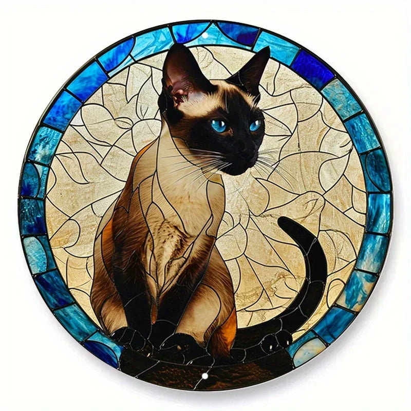 Cute Black Cat Gift Theme Round Metal Aluminum Sign Art Desktop Decorative Plates for Bar Cafe Club Yard Home Office Wall Decor