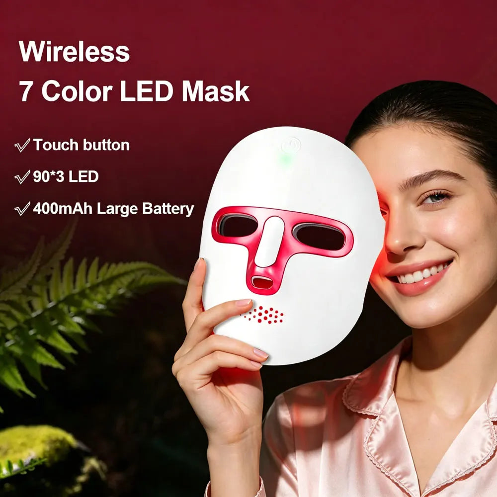 Forevrelily LED Face Mask Wireless 7 Color LED Facial Mask  Photon Skin Repair Anti Aging Rejuvenation LED Beauty Devices