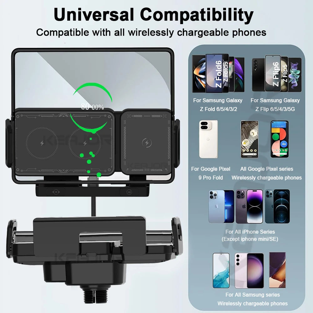 Fold Screen Car Wireless Charger For Samsung Galaxy Z Fold 6 5 4 3 2 Flip 6 5 4 3 Dual Coil Samsung Fast Charging Station