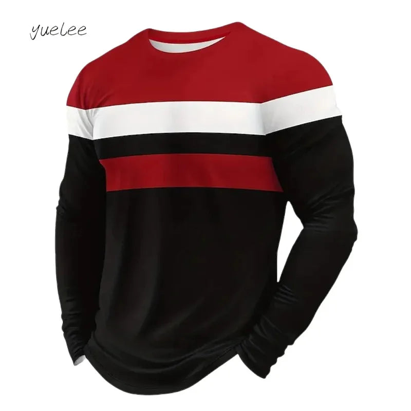 Men's T-Shirt Fashion Striped 3D Print Long Sleeve T Shirt Man