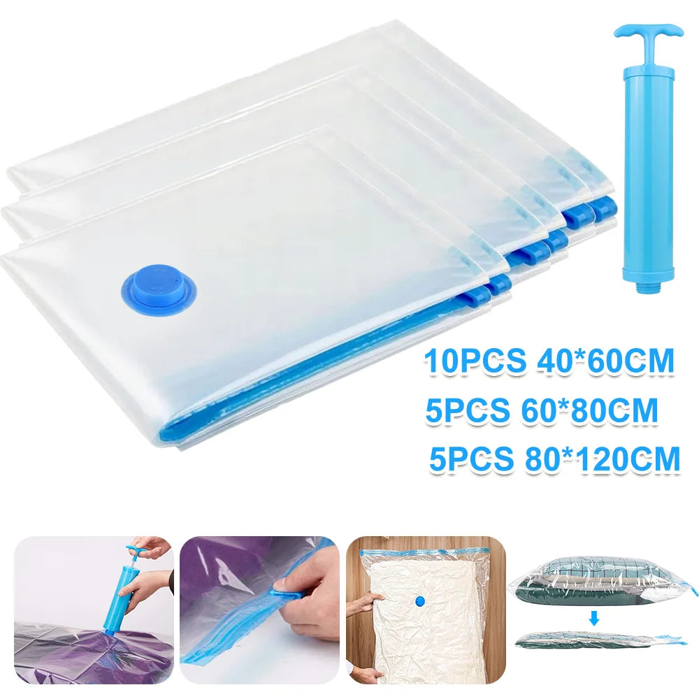 Vacuum Storage Bags Transparent Folding Compressed Space Storage Bag Travel Seal Packet Organizers For Clothes Pillow Bedding