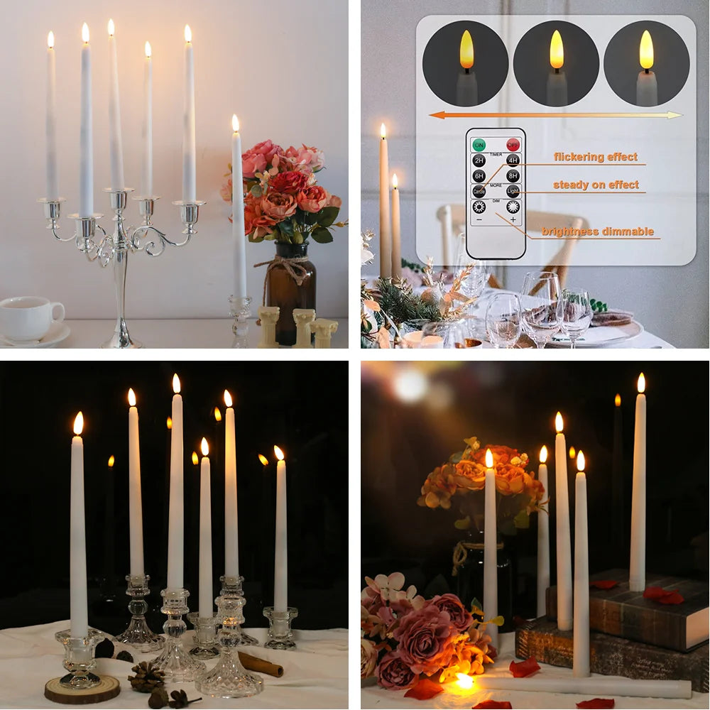 LED Flameless Taper Candles 6.5/11" Battery Operated Fake Flickering Candlesticks Electric Long Candles for Wedding Home Decor