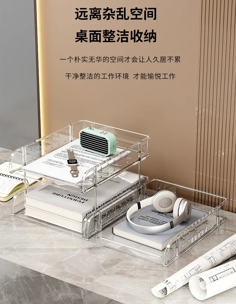 File Organizer Desktop File Storage Clear Transparent Multi-layer Stackable Rack Office Desk Organizer for Home or Office Use
