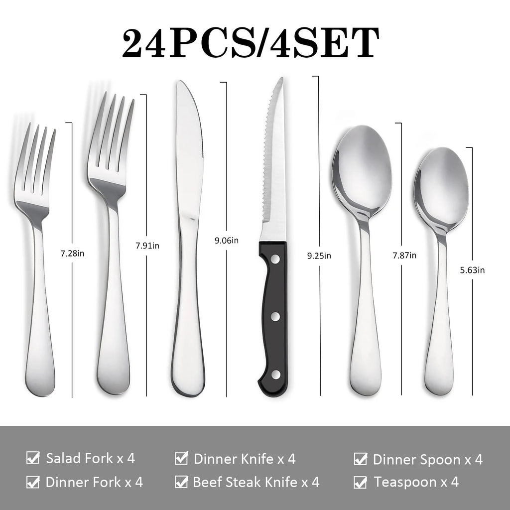 24-Piece Stainless Steel Flatware Set, Service for 4