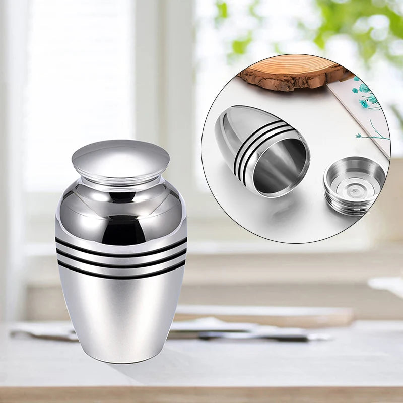 Silver Beautiful Small Mini Keepsake Urn for Human or Pet Ashes, Set of 4, Hard Metal Cremation Urns, Mini Funeral Urns