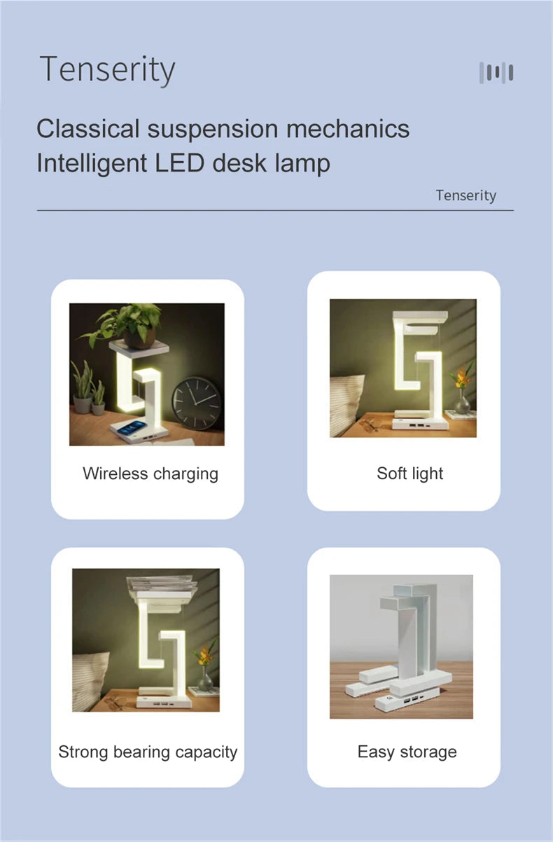INS LED Night Light Anti-Gravity Physics Balance Suspension Table Desk Lamp Phone Wireless Charger Home Decor Bedside Lighting