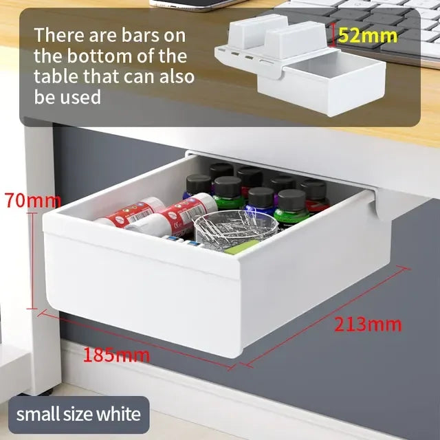 Transparent Under Desk Drawer Self Stick Hidden Storage Tray Quiet Pull Out Desk Organizer Accessory