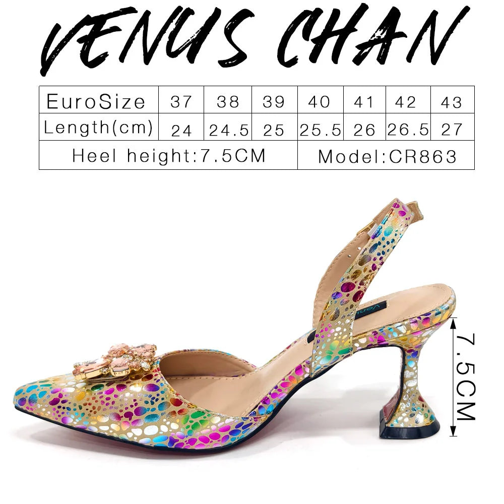 Venus Chan Elegant Rhinestone Heels &amp; Matching Bag Set