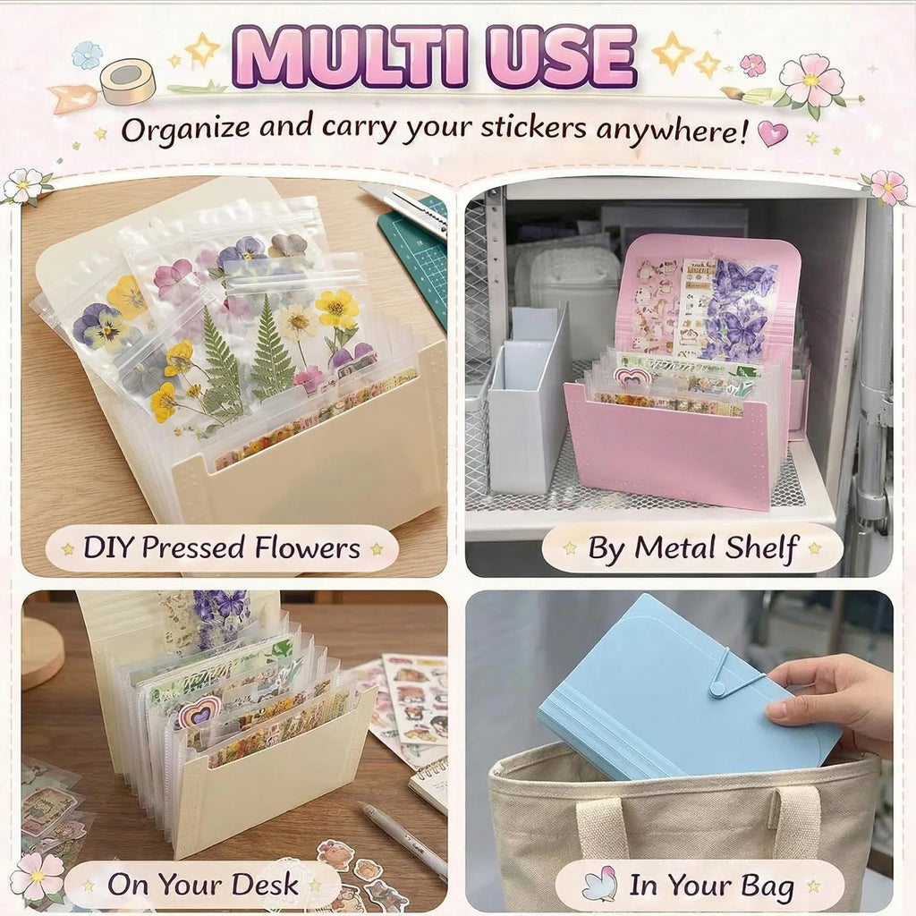 Large Capacity Sticker Storage Organizer 7/13 Expandable Pockets A6