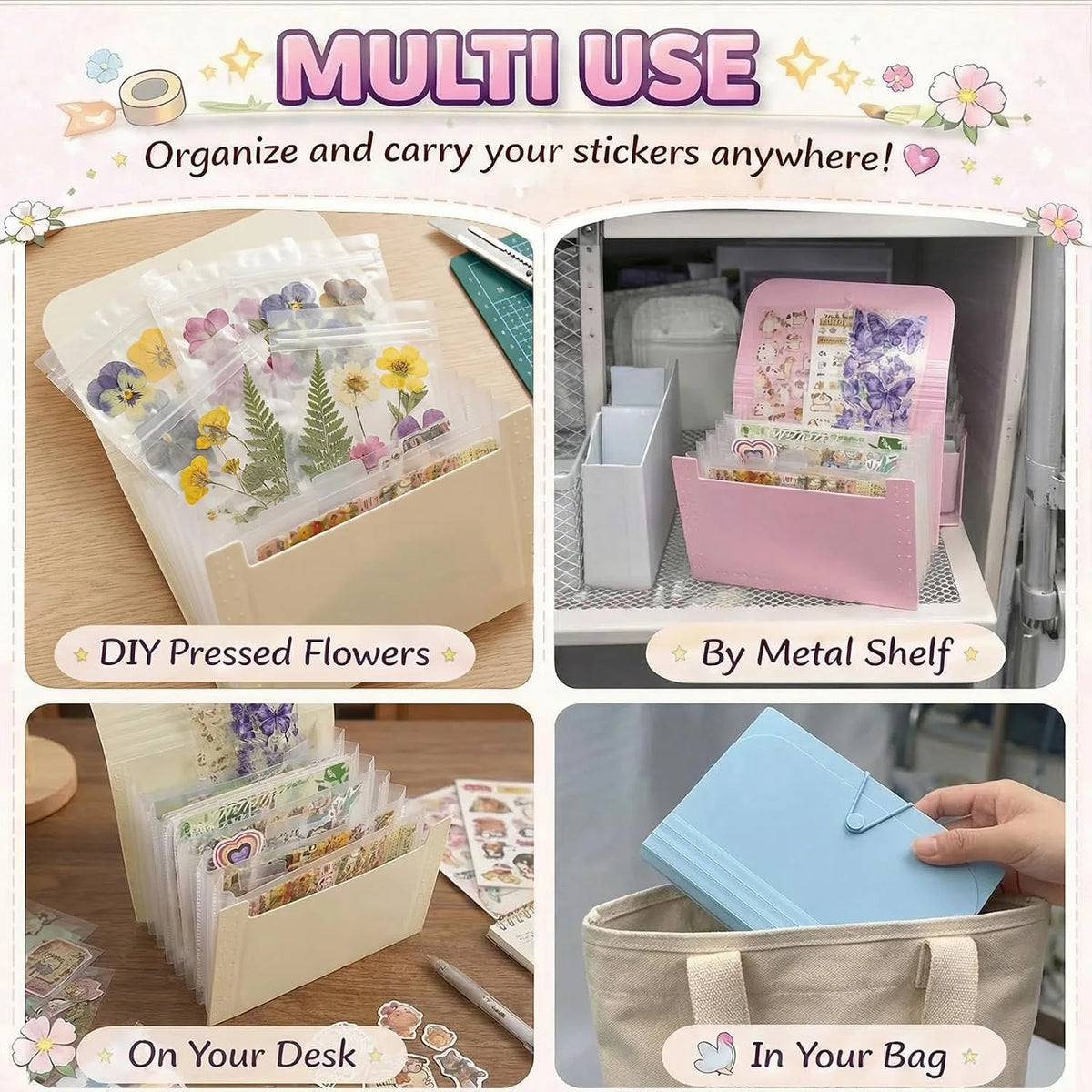 Large Capacity Sticker Storage Organizer 7/13 Expandable Pockets A6