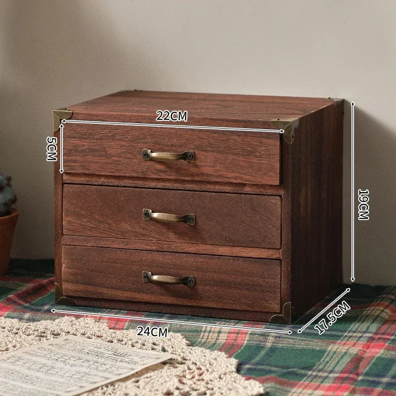 Multifunctional Wooden Desk Organizer with Drawers Desktop Storage Box for Home and Office Elegant Storage Solution for Sundries