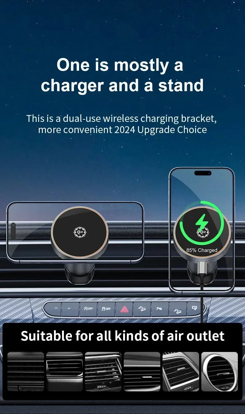 QI2 Real 15W Magnetic Car Wireless Charger Cooling RGB Light Clip Holder For Magsafe iPhone 16 15 14 13 12 Pro Max Fast Charging