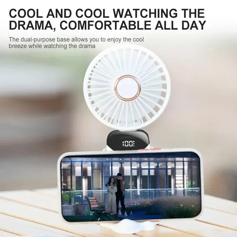 Portable Neck Fan with LED Display & Phone Stand – 1800mAh Rechargeable