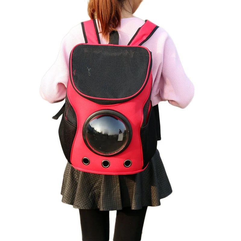 Fat Cat Backpack Carrier Denim Pet Backpack with Space Capsule Bubble for Small Medium Cats Puppy Dog Backpack for Travel Hiking