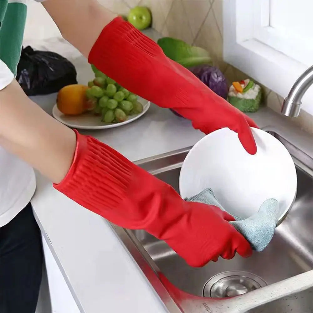 1 Pair Heavy Duty Rubber Gloves with Extra Long Cuffs Safety Gauntlet Car Washing Gloves For Dish Washing Household Cleaning