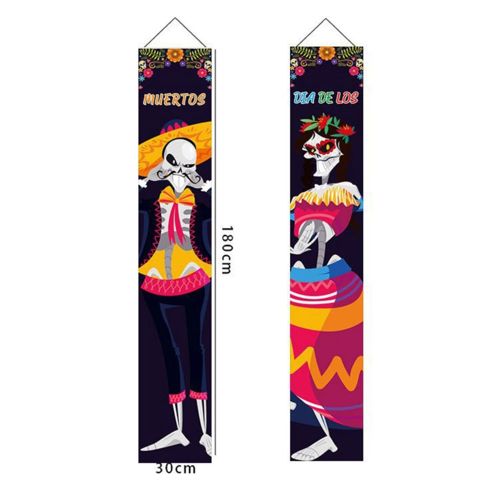 Halloween Decorative Props Mexican Day of the Dead flag Hanging Outdoors Hanging Porch Sign Halloween Welcome Signs Home Decor