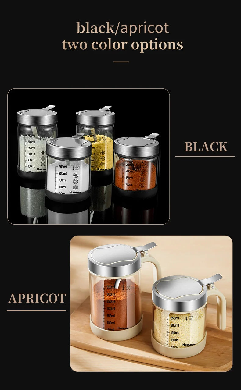 1pc Spices Glass Seasoning Jar with Spoon Sugar Bowl Salt Shaker Seasoning Container Kitchen Supplies Storage Set Spice Boxes
