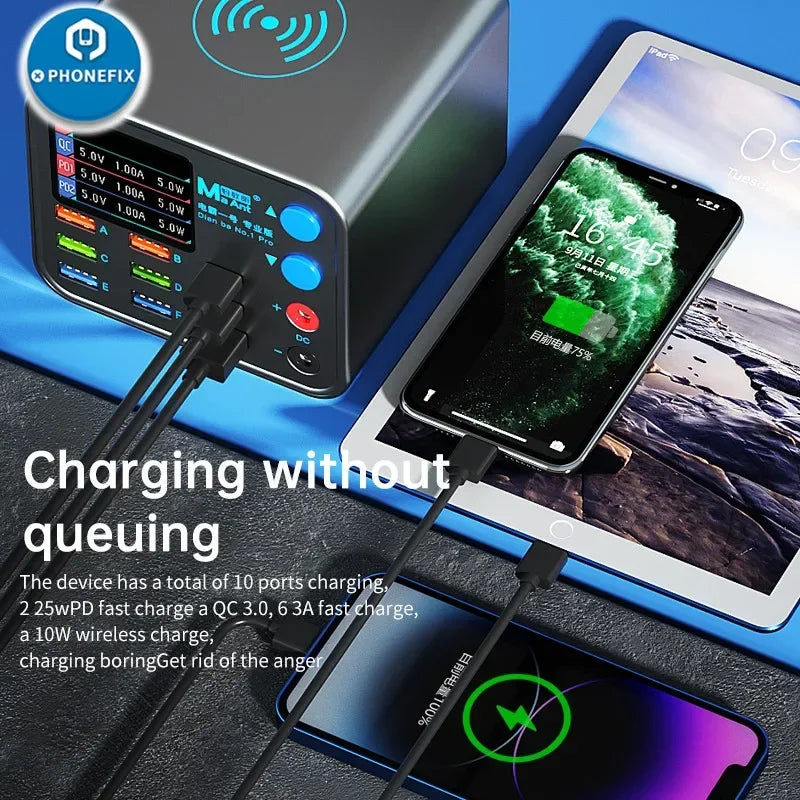 Multi-function Dianba NO.1 Pro 200W 20V 5A PD QC3.0 Fast Wireless Charger 8 Port USB Type C Mobile Phone Charger Desktop Hub