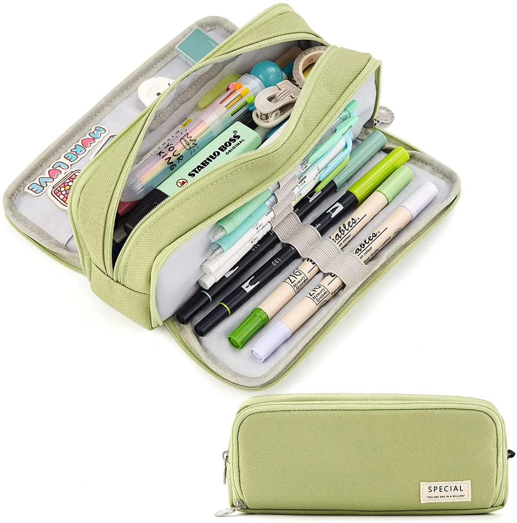 Kawaii Pencil Case Large Space Storage 3 Compartment Pouch Double Side Opened Student Stationery Desk Organizer School Supplies