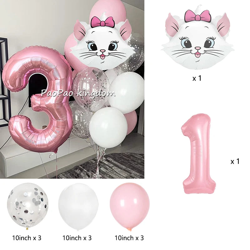 1 Set Marie Cat Theme Balloons Kids Happy Birthday Party Decor Latex Foil Balloons Baby Shower Girl Toys Gift