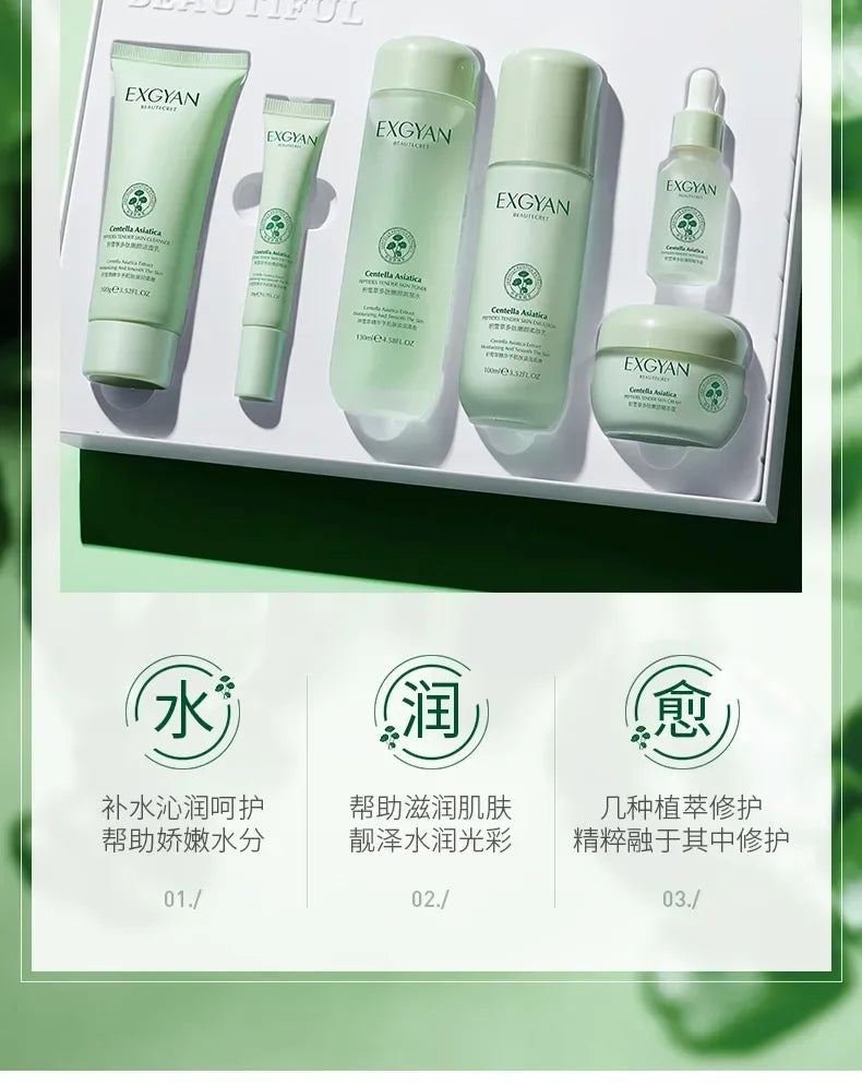 eCentella Asiatica Polypeptide Skin Care Set Aloe Moisturizing Oil-controlling Face Serum Cream Lotion Set Ascorbic Acid Essence