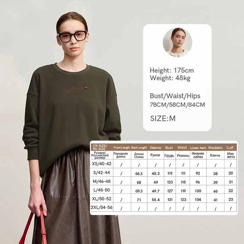Amii Woman Sweatshirts 2025 Winter New Loose Warm Long Sleeve Female Sweatshirt Embroidery Pullover O-Neck Top Female 12524025