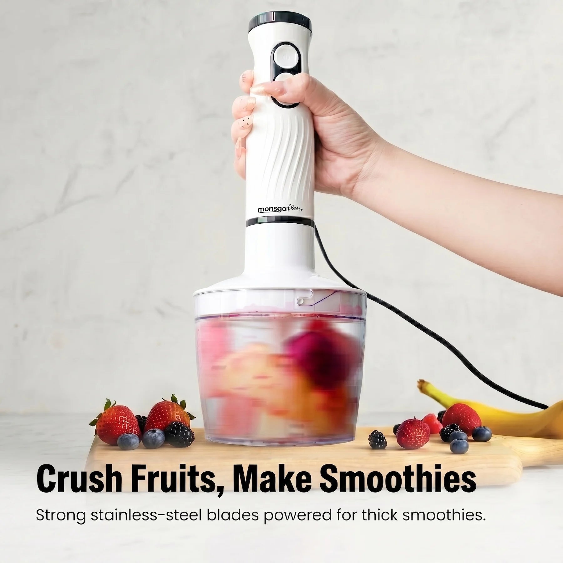 MONSGA Electric Immersion Hand Blender 4 in 1, 2 Speed Detachable Stick Mixer, Egg Whisk, Milk Frother, Vegetable Chopper, Meat Grinder, Juice Mixing Cup for Kitchen Smoothies Soup Baby Food