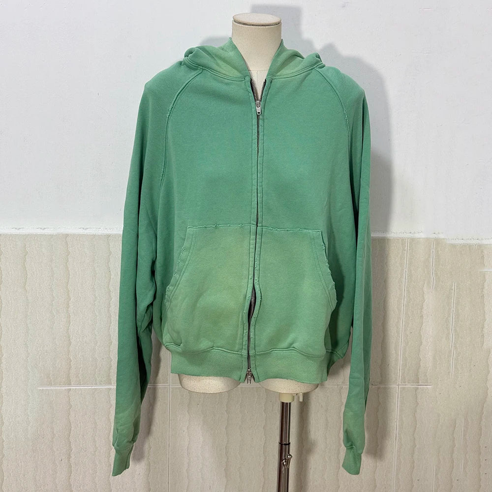 PFNW American Washed Vintage Zipper Cardigan Hooded Sweatshirt Loose Causal Men's Trendy Outerwear Oversized Tops New 28W5522