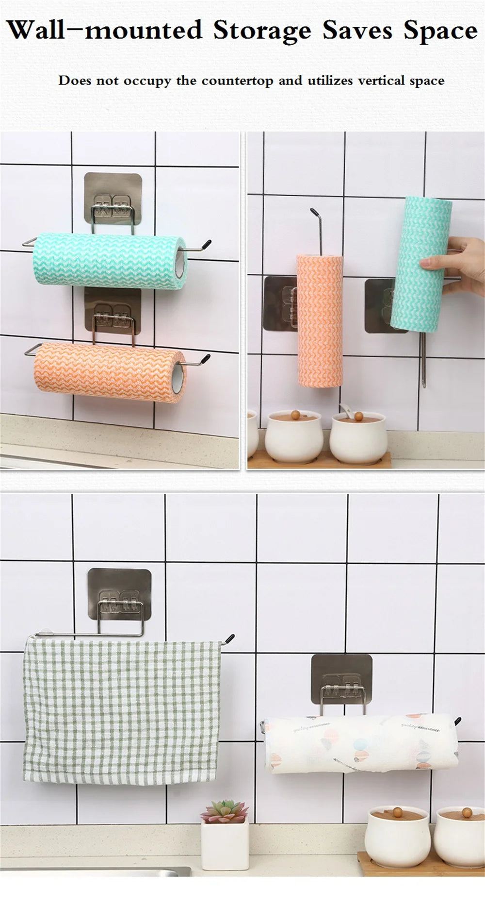 Hanging Paper Roll Towel Holder Bathroom Toilet Storage Stand Kitchen Organizer Napkin Rack Stainless Steel Adhesive Wall Mount