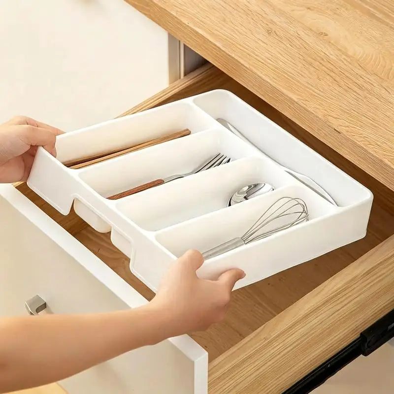 Flatware Organizer White Plastic Stackable Multi Compartments for Kitchen Drawer Pantry Cutlery Silverware Storage Holder