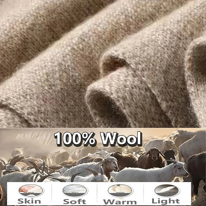 100%Wool Women's Knitted Shawl Scarf Soft Warm Knitwear Cardigan Cloak Wraps Shoulder Neck Protect Pashmina Scarves Dual Use