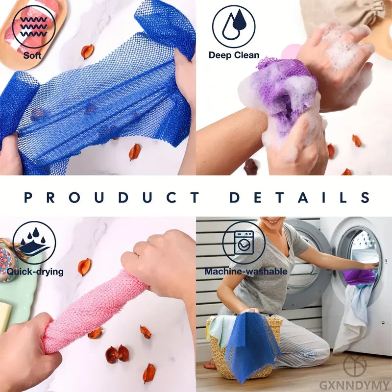 Long Nylon Scrub Towel Exfoliating Mesh African Net Bath Sponge Washcloth for Back Shower Skin Care Towel Exfoliating Body Scrub