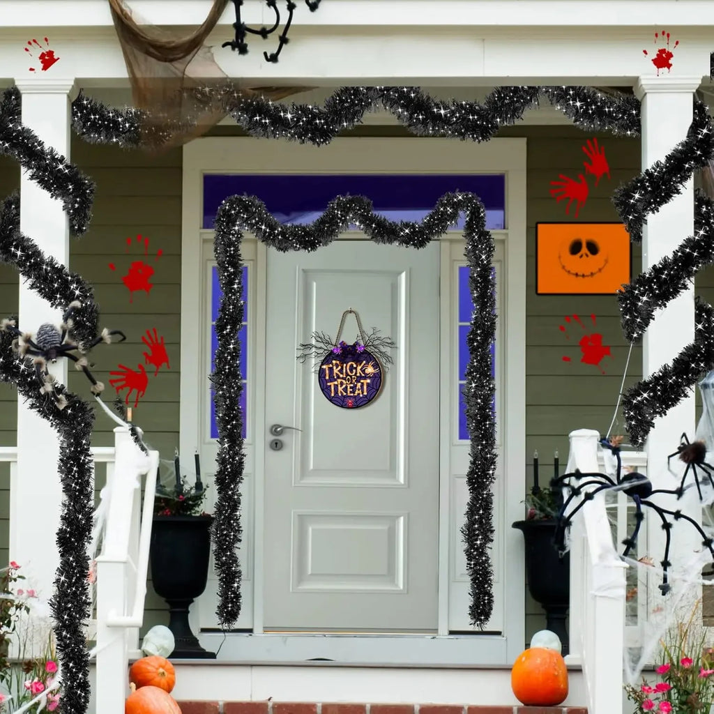 Blackl Tinsel Garland Halloween Christmas Wreath DIY Xmas Tree