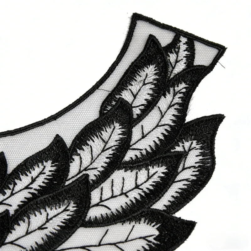 Black Feather Embroidery Patch Fabric Applique Neckline Collar Venice For Evening Dress Home Accessories DIY Sewing Repair