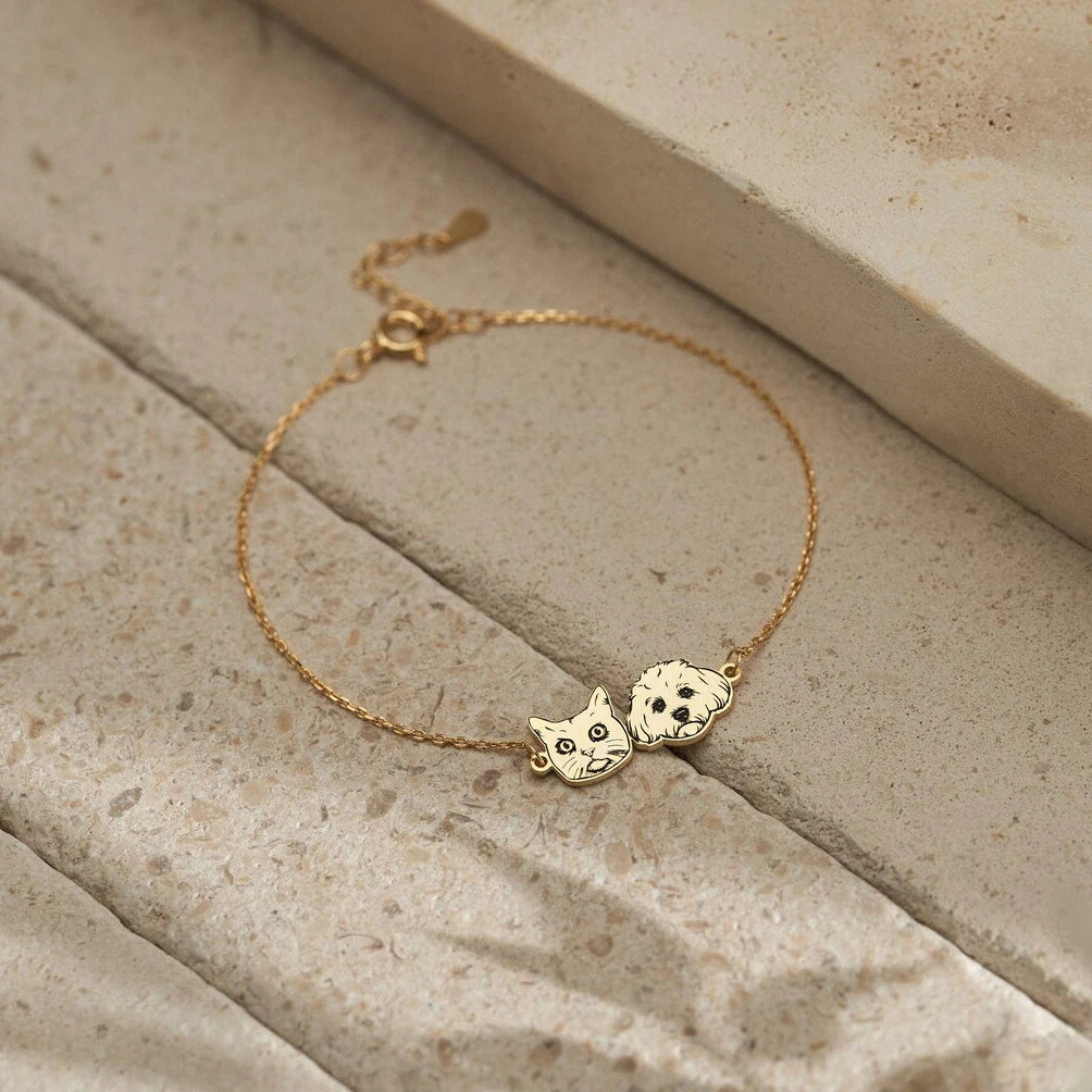 Haiyufly Personalized Pet Portrait Bracelet for Women Stainless Steel Jewelry Custom Dog Cat Photo Pet Memorial Chain Gift