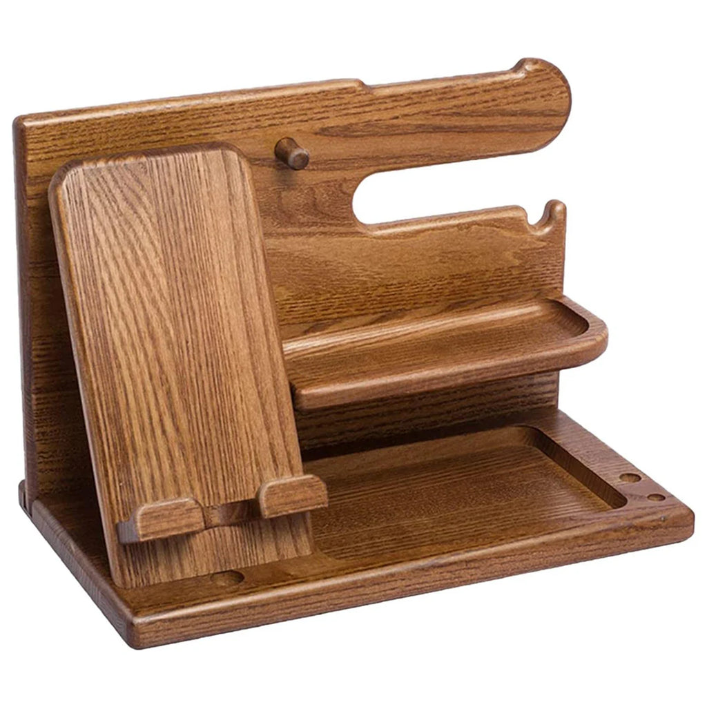 Wood Phone Docking Station Fathers Gift Nightstand Desk Organizer Gifts for Birthday Xmas Gifts Key Holder Wallet Stand