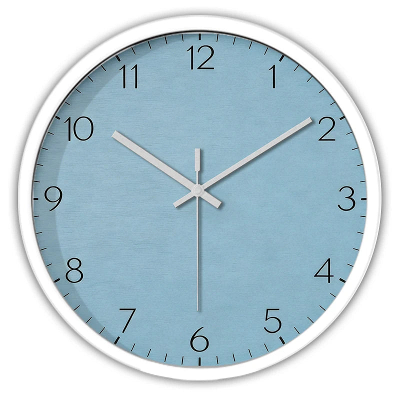 Light Blue Metallic Round Silent Hanging Wall Clock, Suitable For Living Room, School, Study Room, Bedroom, Children's Gifts.