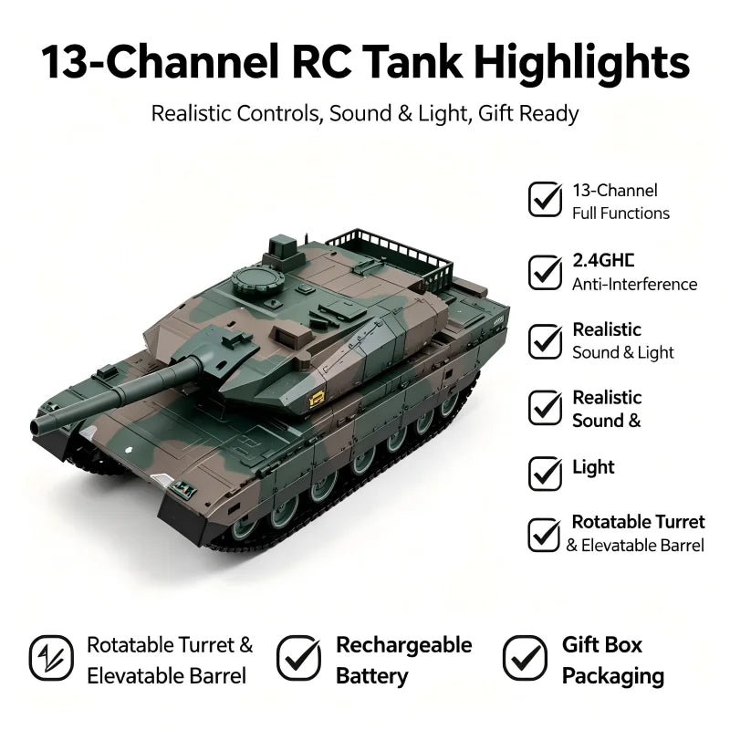 TONGLI Large RC Battle Tank Tracked Off-Road Vehicle