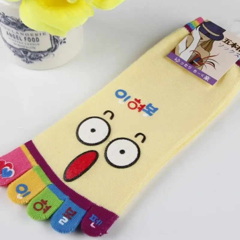 NEW Cute Cartoon Five-toed Crew Finger Socks, Breathable Short Cotton Socks for Casual Wear, Novelty Toe Socks with Funny Design