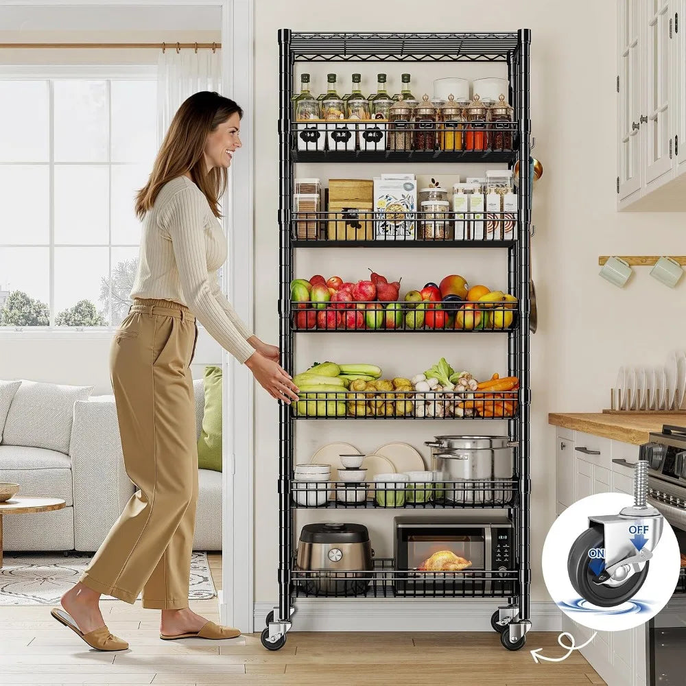 7-Tier Wire Shelving Unit with Basket Shelf &amp; Wheels