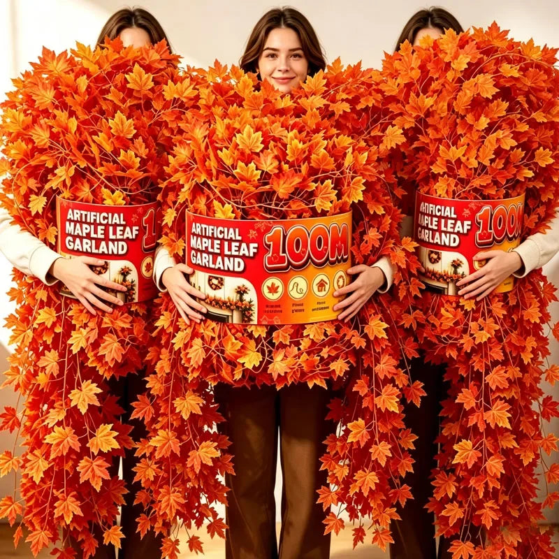 Fake Maple Leaf Garland Artificial Autumn Fall Hanging Vine