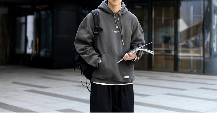 Japanese Streetwear High Quality Hip Hop Thin Fleece Hoodie Men Clothing Harajuku Casual Sweatshirt Korean Couple Pullover Male