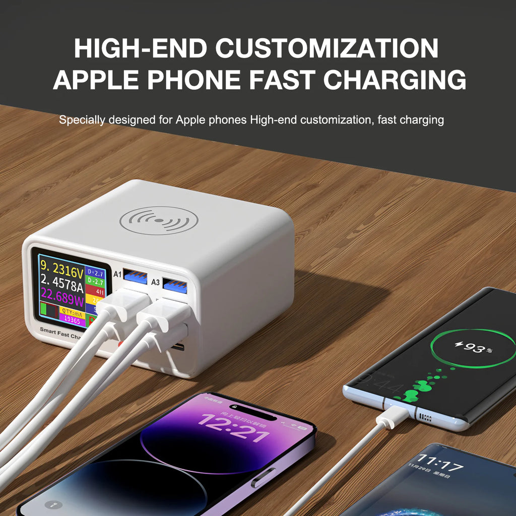 Unew Multifunction USB C Fast Charger 8 Port Desktop Charger Type C PD3.0 PPS QC3.0 15W Fast Wireless Charger for MacBook Phone