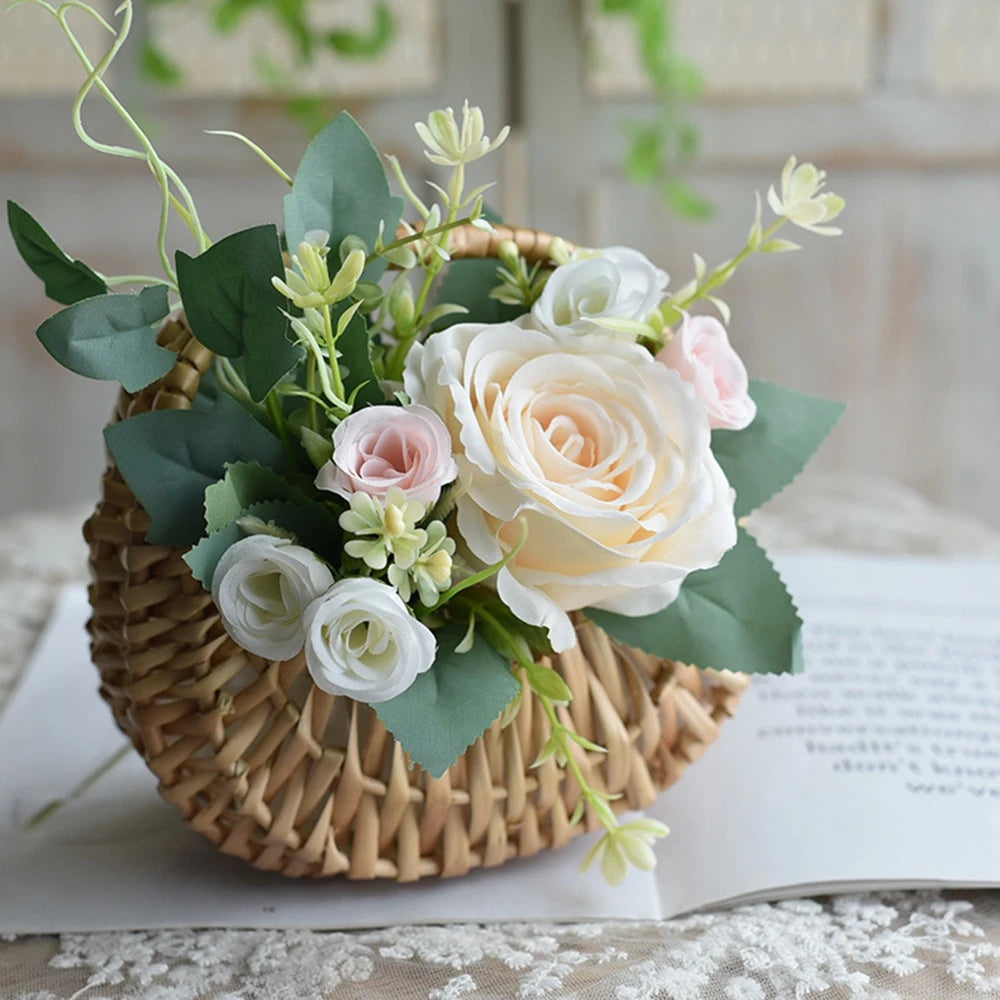 Wicker Basket Woven Basket With Handle Wedding Flower Girl Baskets Sturdy Picnic Home Decor
